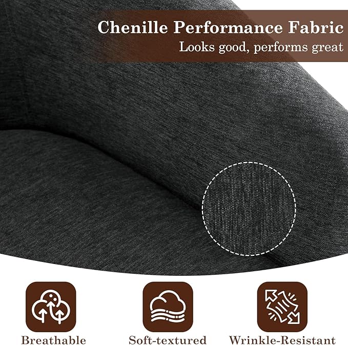 UIXE Swivel Accent Chairs Set of 2 Chenille Upholstered Barrel Chair for Living Room Comfy Round Armchair Single Sofa Bedroom Reading Seat - Gray