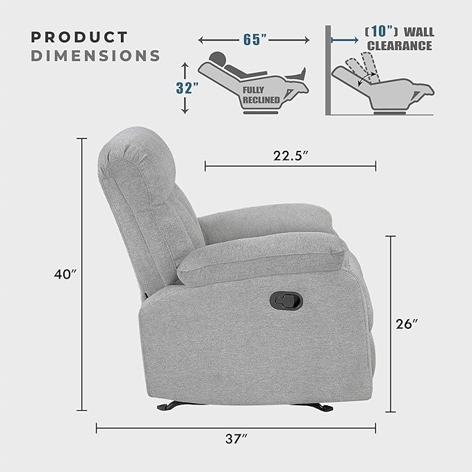 Lexicon Manual Double Recliner Loveseat for Living Room Chenille Fabric Upholstered Reclining Sofa Home Theater Seating Easy Assembly Recliner Love Seat Couch Gray