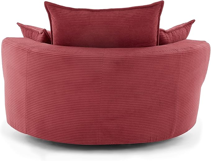 360° Swivel Sofa Chair with Dual-Layer Cushion Design 57.5 Swivel Round Accent Barrel Chair with 3 Removable Pillows for Living Room Office and Hotel (Red//261)