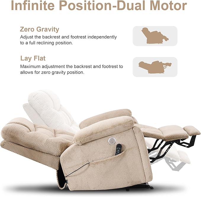Oversized Power Lift Recliner Dual Motor Elderly Lift Chair with Independent Backrest &amp Footrest Adjustment Hidden Cupholder USB-A/USB-C Charging Ports Lounge Chair for Living Room