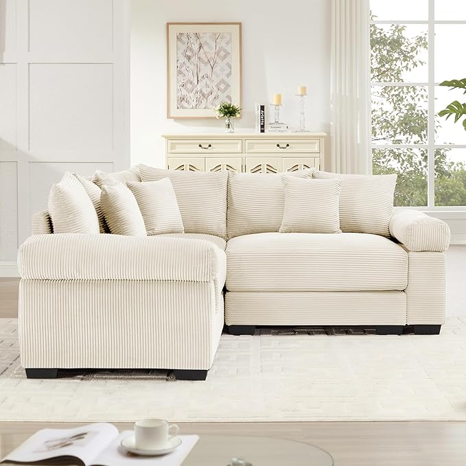 Cloud Couch Modular Sectional Sofa Oversized Convertible Sofa Sectional Couches for Living Room Comfy Corduroy Upholstery Couch Deep Seat Extra-Wide Armrests Couches Beige