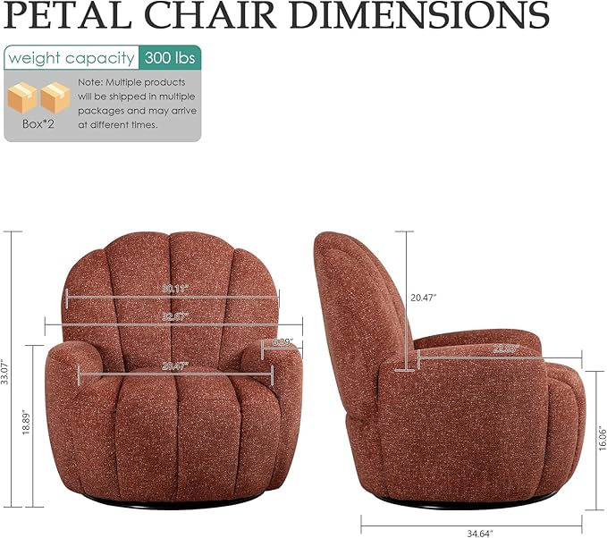 2 Pcs Mid Century Modern 360° Barrel Swivel Accent Sofa Chair Fluffy Cozy Linen Fabric Upholstery Lounge Upholstered Armchair Reading Chair Sturdy Base For Living Room Bedroom Office (Orange)