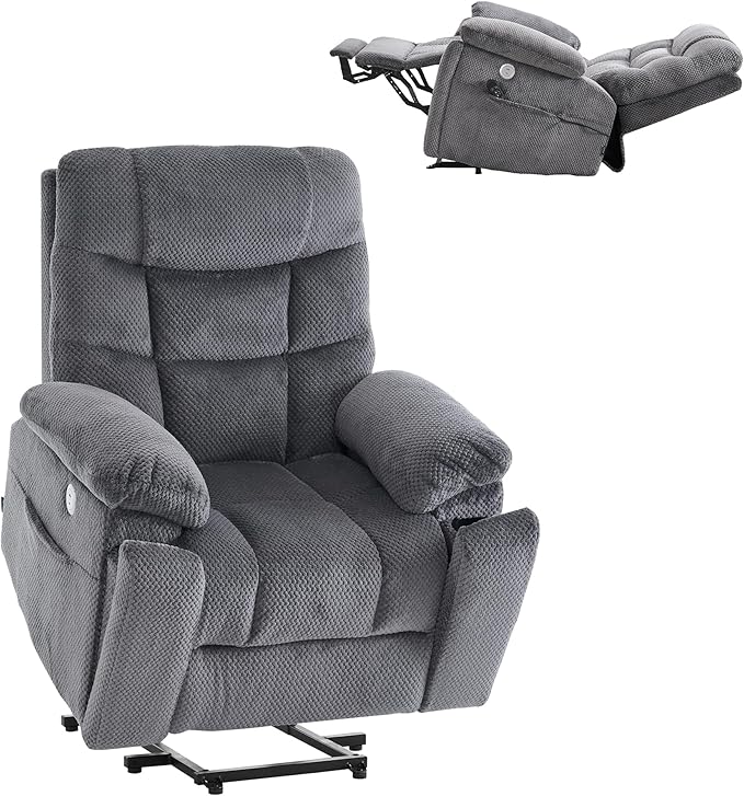 Oversized Power Lift Recliner Dual Motor Elderly Lift Chair with Independent Backrest &amp Footrest Adjustment Hidden Cupholder USB-A/USB-C Charging Ports Lounge Chair for Living Room