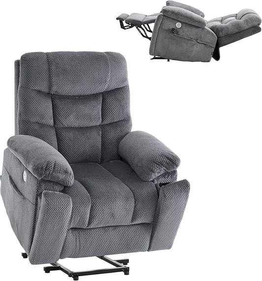 Oversized Power Lift Recliner Dual Motor Elderly Lift Chair with Independent Backrest &amp Footrest Adjustment Hidden Cupholder USB-A/USB-C Charging Ports Lounge Chair for Living Room
