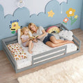 Twin Size Floor Bed for Kids Toddler Floor Bed with Safety Guardrails Solid Wood Montessori Bed Frame