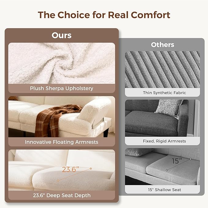 79'' Futon Sofa Bed Plush Sherpa Cloud Futon Sofa Couch with Adjustable Backrest and Armrests Foam and Spring Folding Sofa Bed Convertible Recliner Sleeper Sofa for Apartment Living Room Beige