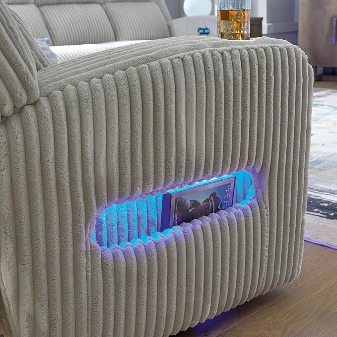Signature Design by Ashley Broad Cove Casual LED Power Recliner with Adjustable Headrest Storage and USB Ports Light Gray