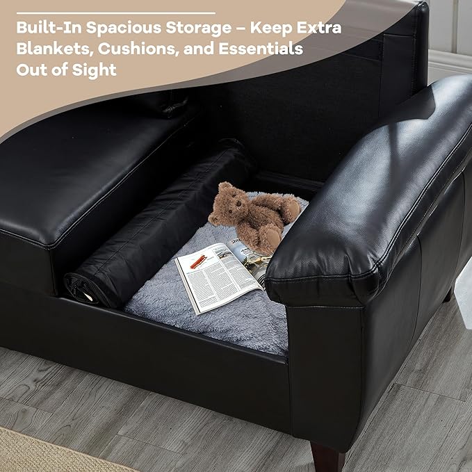 2+3 Seat Modular Sofa Set Faux Leather Sectional Couch with Deep Seats &amp Wide Armrests Mid-Century Tufted PU Upholstered Sofa Set for Living Room Apartment Office Vintage Storage Couch Black