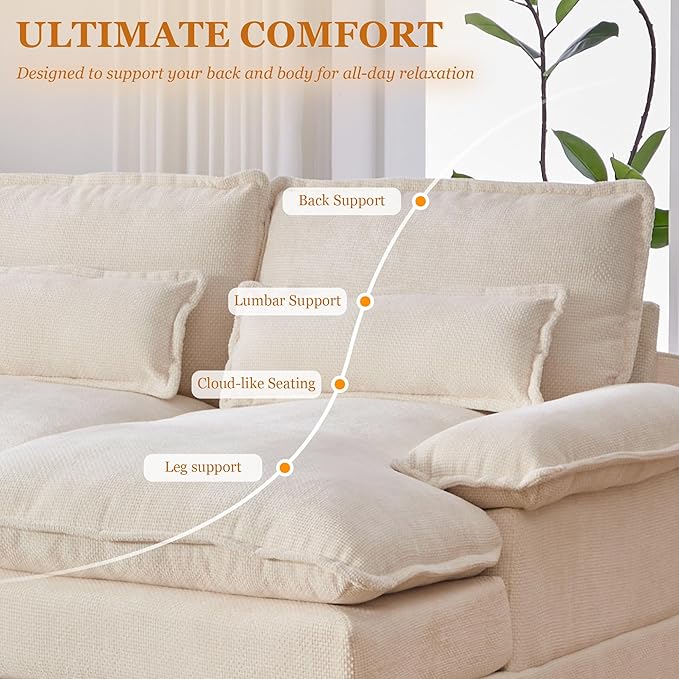 126 Modular Sectional Sofa with Storage Console Cloud Couch Chenille U-Shaped Sofa Cup Holders &amp Wireless Charger Memory Foam Double Chaise for Living Room Office Beige
