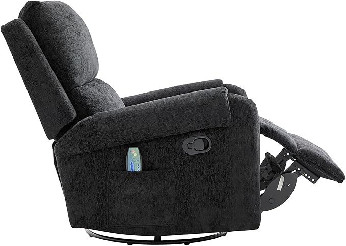 Christopher Knight Home Harper Massage Recliner Chair with 8 Modes Chenille Upholstered Recliner Sofa Swivel Massage Chair with a Side Storage Pocket for Living Room/Bedroom Head Support Black