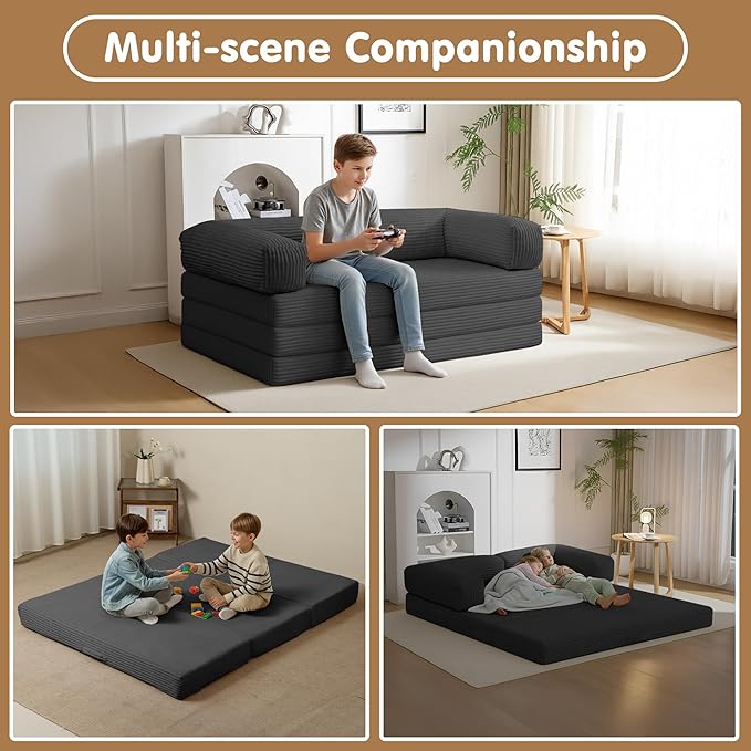 Convertible Sofa Bed Queen5-in-1 Tri-Fold Boneless Couch with Removable Armrests &amp HandleCorduroy Futon Sleeper SofaFloor Folding Mattress Pull Out Bed for Small Space Apartment Living Room Bed