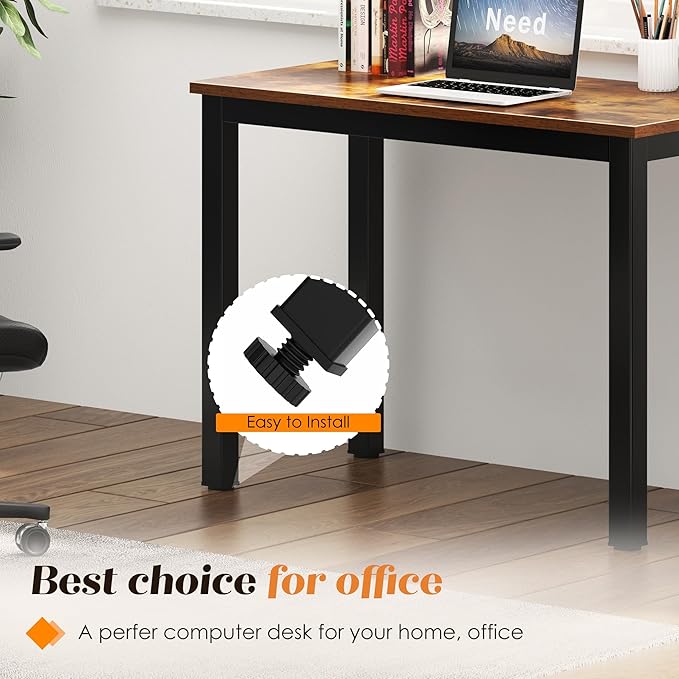 Need Small Computer Desk 31-1/2'' Sturdy and Heavy Duty Writing Desk for Small Spaces and Compact Desk Study Table Laptop Desk Rustic Brown AC3FB (80 * 40)-ND