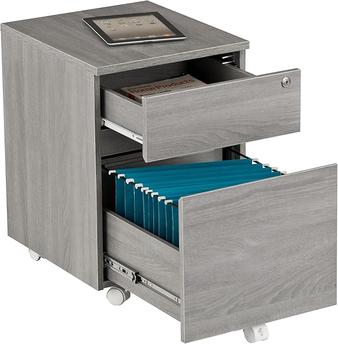 Techni Mobili Rolling Lock and Storage 2 Drawer Vertical Filing Cabinet 15.75 L x 17.75 W x 23 HGrey