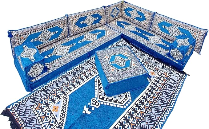arabicsofa U Shaped Arabic Sofa Set – Royal Blue Modular Floor Seating for Guest Room