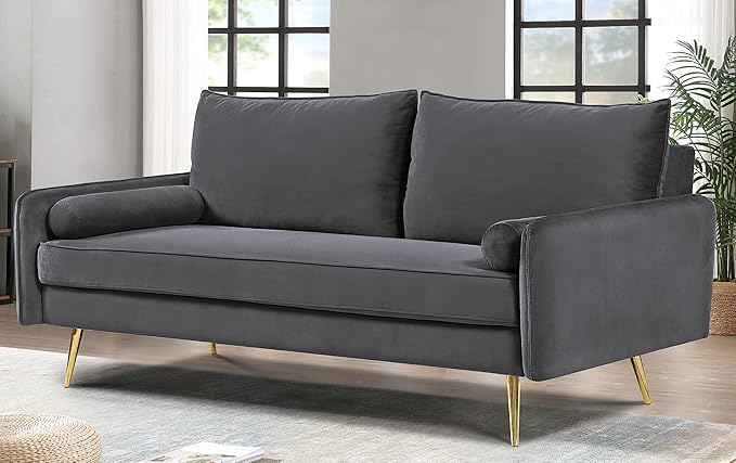 Kent Modern Sofa European Style Velvet Living Room Furniture with Tapered Legs Vintage Flair and Sleek Design Couch Grey