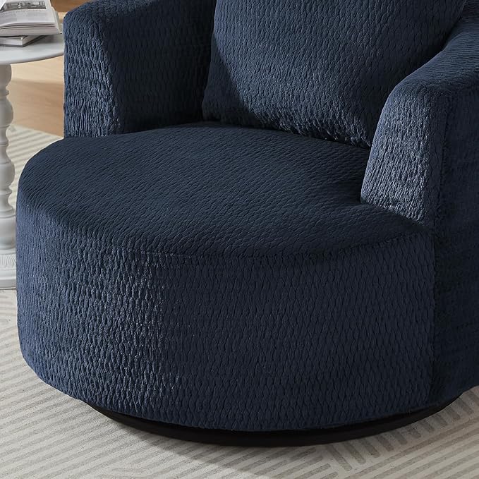 35 W Light Blue Chenille Swivel Accent Barrel Chair Comfy Round Accent Sofa Chair 360 Rotation Degree Club Chair Leisure Arm Chair for Nursery Bedroom Living Room Lounge Hotel Office (Foam)