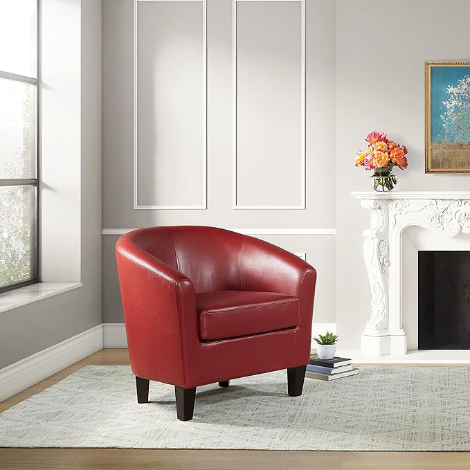 OSP Home Furnishings Ethan Tub Accent Chair with Dark Espresso Wood Legs Cranberry Faux Leather