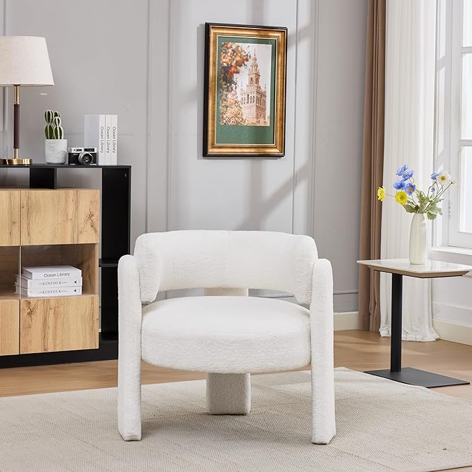 Barrel Accent Chair for Living Room Modern Upholstered Barrel Armchair Teddy Velvet Comfy Padded Reading Chairs for Bedroom Single Sofa Chair with Wood Frame - Barrel