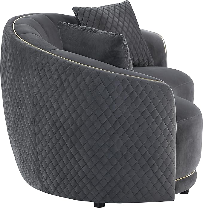 Coaster Home Furnishings - Brookside - Velvet &amp Engineered Wood - Curved Loveseat with Gold Trim and Channel Tufted Back - Living Room - Dark Gray - 504845