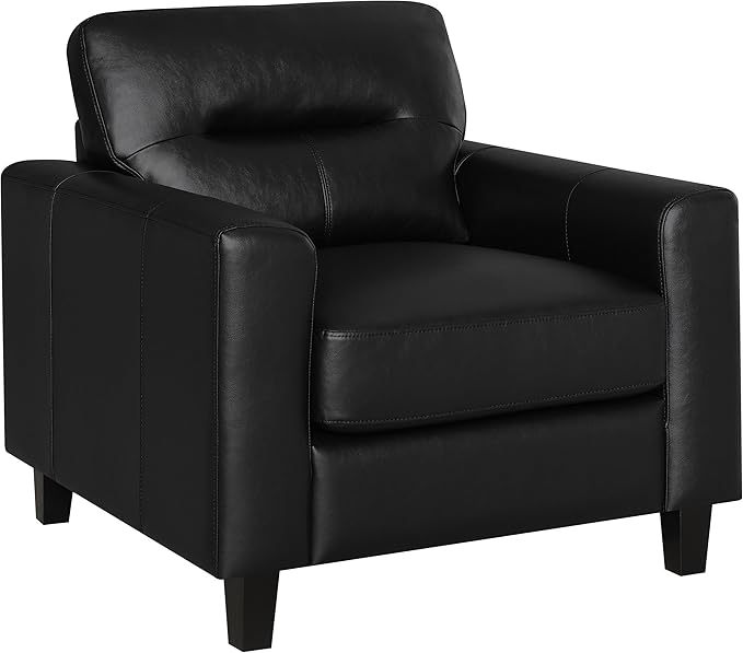 Coaster Home Furnishings - Scotland - Faux Leather Upholstered Track Arm Chair with Removable Cushions Tufted Backrest Tapered Legs and Pocket Coil Seating - Living Room - Black - 504666