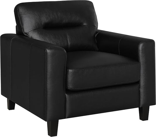 Coaster Home Furnishings - Scotland - Faux Leather Upholstered Track Arm Chair with Removable Cushions Tufted Backrest Tapered Legs and Pocket Coil Seating - Living Room - Black - 504666