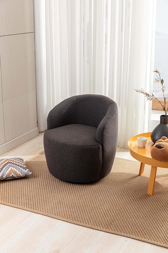 360° Gray Teddy Swivel Accent Chair for Living Room Small Round Swivel Chairs with Metal Base for BedroomBarrel Chairs for Bedroom Corner Or Small Spaces Cozy (Gray)