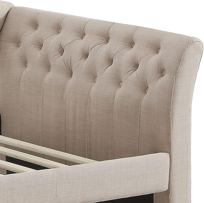 Rosevera Adrie Upholstered Twin Daybed with Tufted Button Daybed with Trundle Sofa for Living Room Bedroom Guest Room Beige Velvet