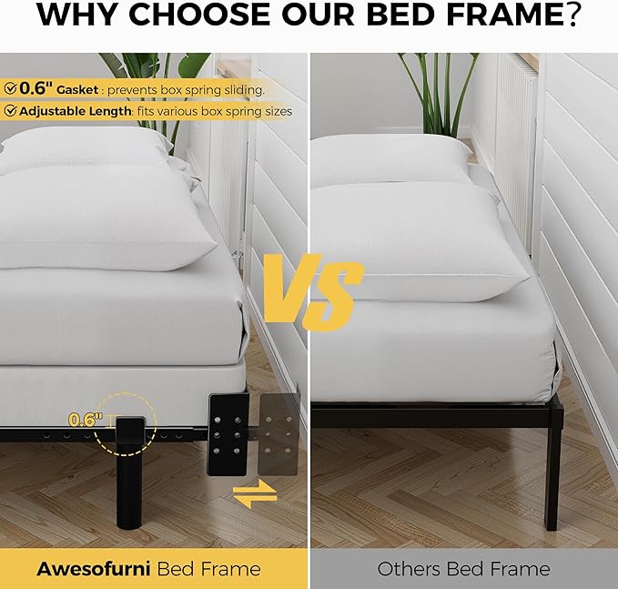 Queen Bed Frame 7 Inch Basics Metal Bed Frame Heavy Duty 9-Leg Base for Box Spring and Mattress Noise-Free Easy Assembly Black