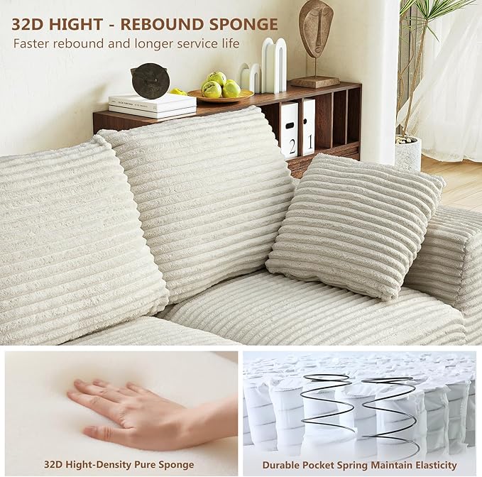Modular Sectional Sofa Cloud Couch Corduroy Fluffy Couch Sectional Couches for Living Room