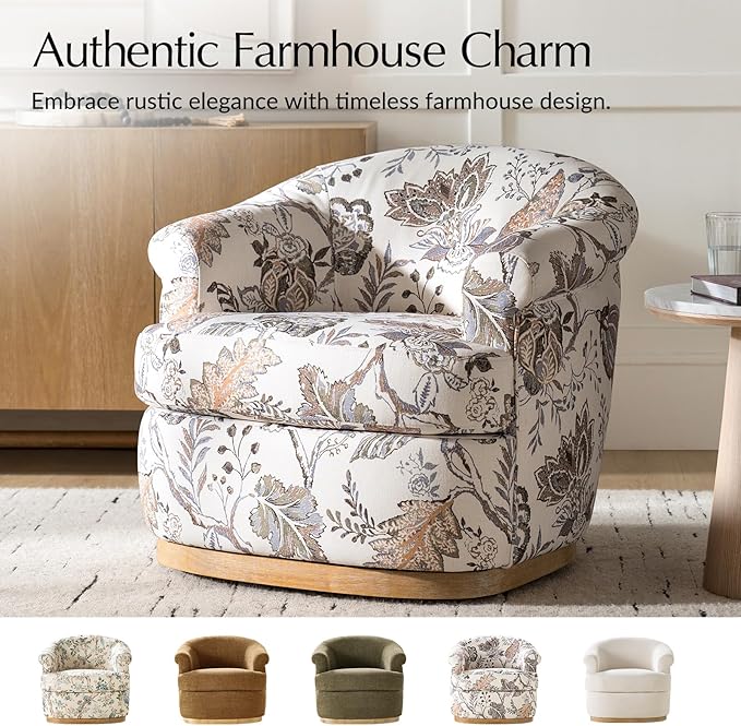 HULALA HOME Swivel Barrel Chair Set of 2 with Rolled Arms Upholstered Fabric Swivel Round Armchair with Removable Cushion Solid Wood Base for Living Room Bedroom Green