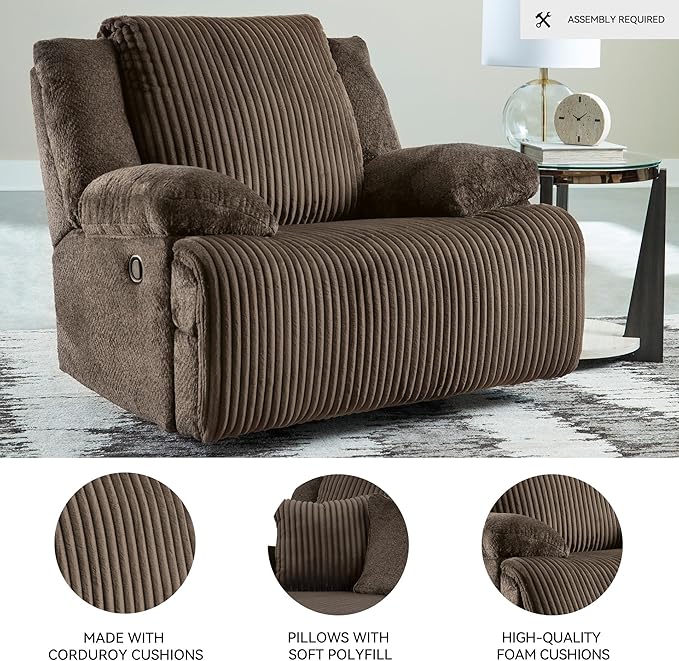 Signature Design by Ashley Top Tier Rocker Recliner Pull Tab Recliner Fabric Upholstery Attached Foam Cushions 50 W x 40 D x 41 H Dark Brown
