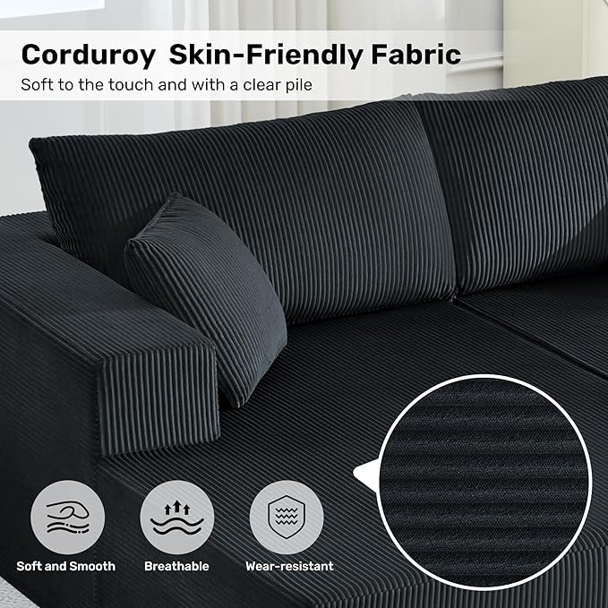 Modular Sectional Sofa146 U-Shaped Boneless Sofa for Living RoomOversized 4-Seater Deep Seat Cloud CouchesCorduroy Upholstered Corner Sofa CouchNo Assembly RequiredBlack