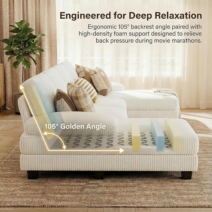 Homall Modular Sectional U Shaped Sofa Couches for Living Room Comfy Chenille 4 Seat Sofa Set with Removable Pillows Lounge Chaise Upholstered Couch for Apartment (Corduroy Beige)