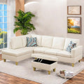 FONTOI L Shaped Sectional Couch Sofa Modern Couches for Living Room Comfy 4 Seat Modular Sectional Sofa with Ottoman Storage for Bedroom Apartment White