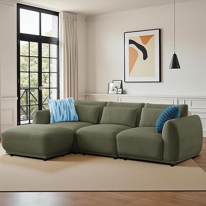 Sectional Sofa Couch Modern U Shaped Sectional Couch with Ottoman Modular Sectional Sofa Cloud Couches for Living Room (Green 3 Set + 1 Ottoman)