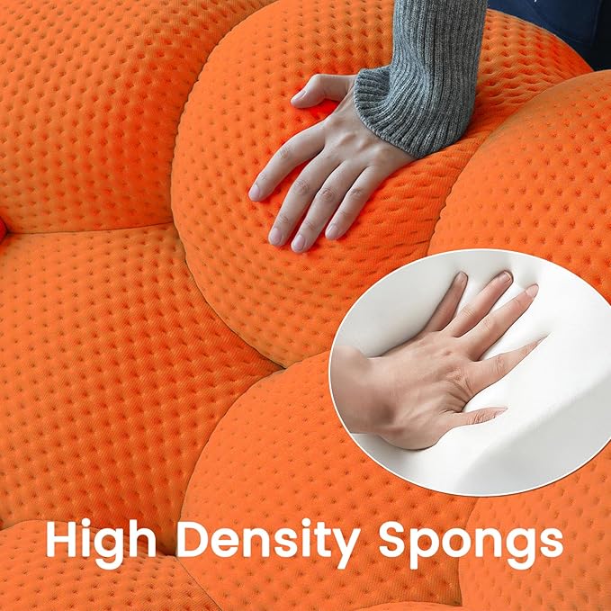 Bubble Couch Curved Loveseat Sofa Memory Foam Mesh Fabric Round Lazy Floor Couch Bubble Sofa with 3D Honeycomb Shape Curved Sofas for Living Room No-Assembly (Orange 78.74)