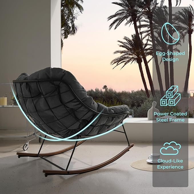 Grand patio Rocking Chair Indoor with Thick Cushion Oversized Metal Papasan Rocking Chair for Living Room