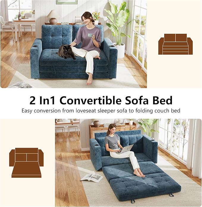 WorthFurni Convertible Sofa BedSleeper Sofa Floor Sofa Bed for Small Spaces Folding Couch Bed - Blue