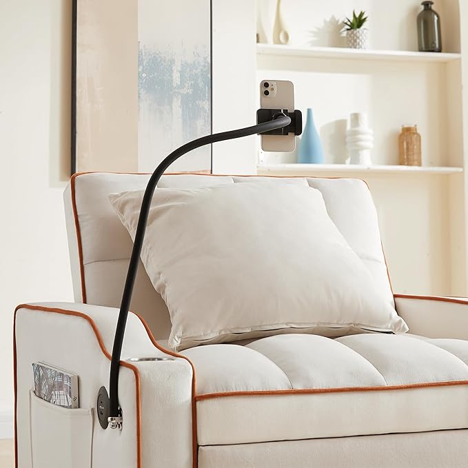 Convertible sleeper sofa chair bed 3 in 1 Tufted Velvet Pull Out Sleeper Chair with Adjustable Backrest &amp Phone Holder Modern Single Sofa Chair for Living Room Small Spaces Apartment Beige