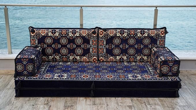 arabicsofa 8'' Thickness Navy Blue Floor Seating Set Sofa Bed Pallet Sofa Floor Cushions Sectional Sofa Arabic Majilis Ottoman Couch Arabic Jalsa