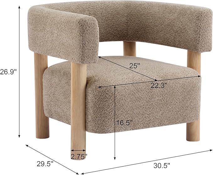 Christopher Knight Home Carly Low Profile Accent Chair Round Backrest Side Chair Living Room Armchair with Boucle Fabric CushionComfy Reading Chair for BedroomWooden Single Lounge SofaLight Camel