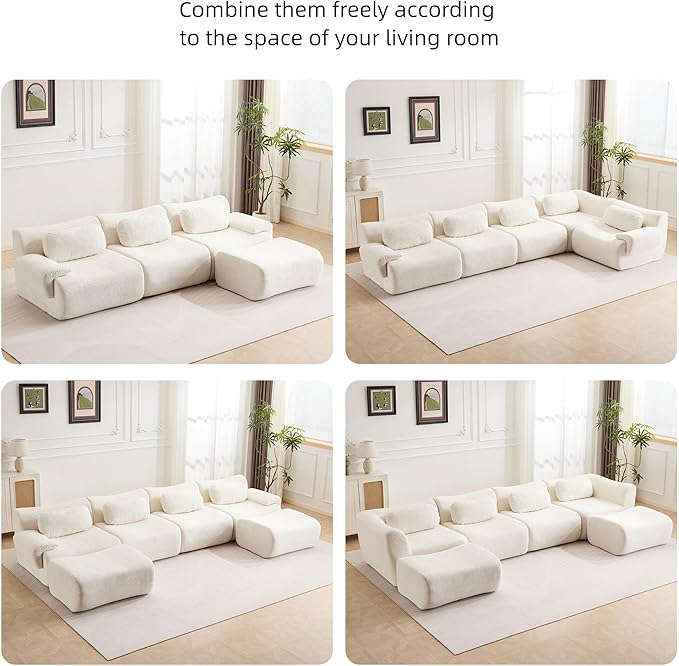 79.6 Boneless Couches for Living Room Set Cloud Modular Sectional Sofa in a Box Memory Foam Modern Couch Big Comfy Compressed Sofas Loveseat for Small Spaces Bedroom Apartment White