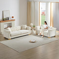 2 Pieces Chesterfield 84 3-Seater + 62 Loveseat Beige Velvet Combination Sofa Sets 4 Cushion Classic 6.5 Rolled Arm Modern Couch Suitable for Living Room