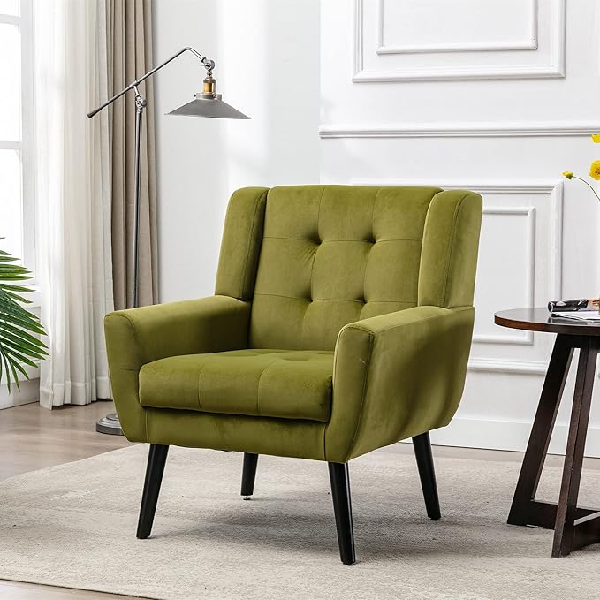 Modern Soft Velvet Material Ergonomics Accent Chair Living Room Chair Bedroom Chair Home Chair with Black Legs for Indoor Home