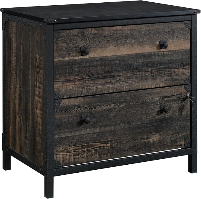 Lateral 2 Drawer Small File Cabinet with Lock - Under Desk Locking Drawers Storage Cabinet Organizer for Home Office Engineered Wood Filing CabinetsBrown
