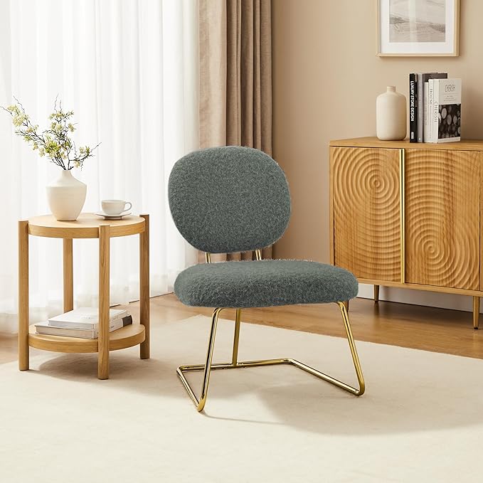 Zouron Fabric Slipper Chair Upholstered Living Room Chair with Gold Frame Armless Single Sofa Chair for Bedroom Study Black Grey