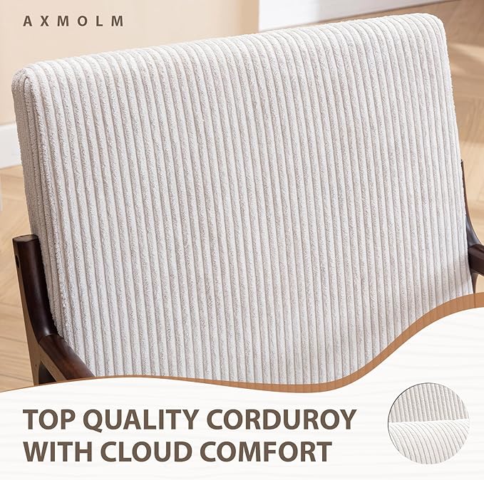 Mid Century Modern Accent Chair Arm Chair Living Room Chairs with Lumbar Pillow Upholstered Lounge Reading Chair with Solid Wood Frame &amp Corduroy Fabrics for Living Room Bedroom (Beige)