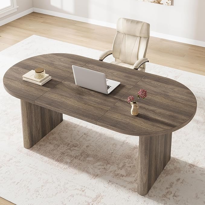 GAOMON 70.8 Inch Oval Computer Desk Long Large Executive Desk Wooden Home Office Desk Writing Table Computer Table Workstation for Home Office