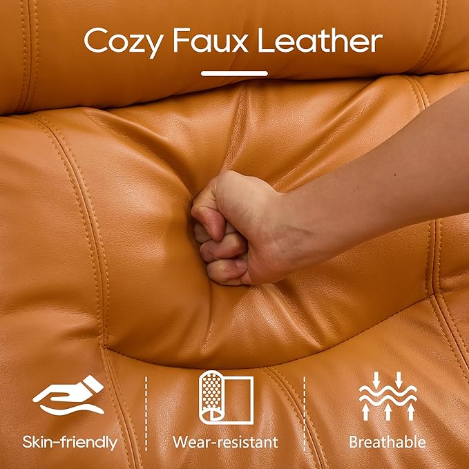 DRMBOOK RV Loveseat Recliner Sofa with Console Faux Leather Double Wall Hugger Reclining Couch Manual Movie Seating 2 Person Recliner Chair with Cup Holders/Storage/Pocket/Lumbar Pillow Orange