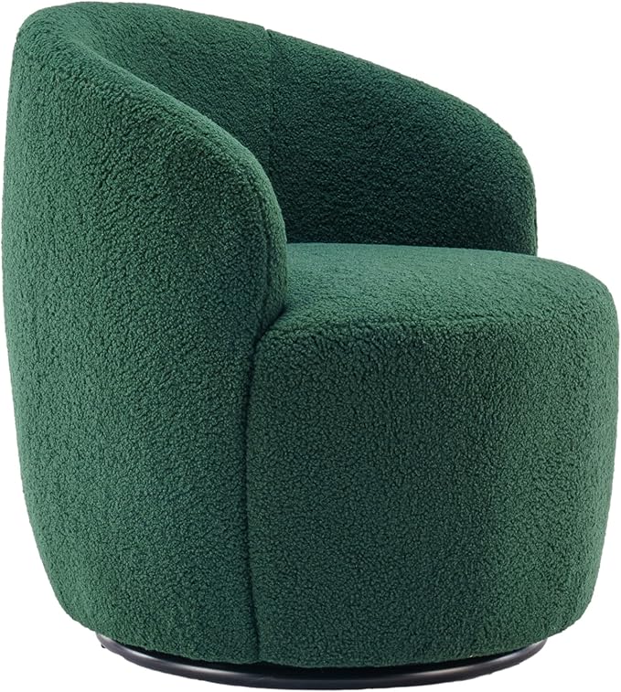 Homtique Small Swivel Barrel ChairComfy Round Club Chairs for Living Room Bedroom360 Degree Swivel Single Sofa Lounge Accent Chair Boucle Armchair for ApartmentHotel (Teddy-Green)